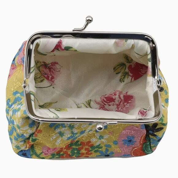 Floral Kiss Lock Coin Purse Canvas Storage Bag Lipstick Keys NEW - Picture 4 of 6